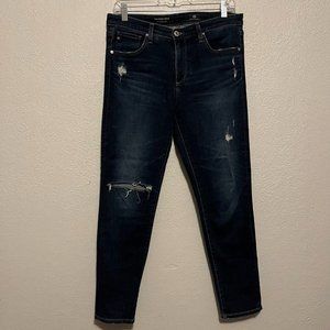 AG Adriano Goldschmied The Stevie Slim Straight Ankle Distressed Dark Wash Jeans
